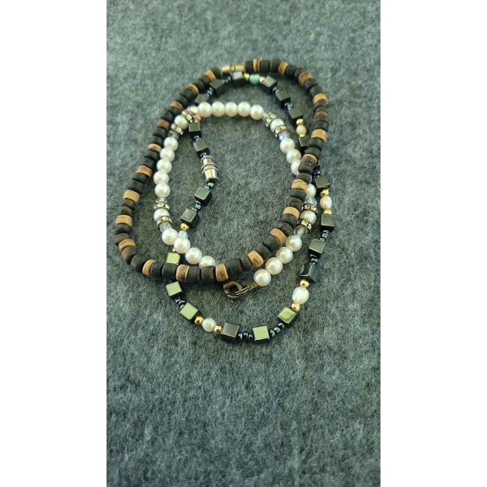 Mens Beaded Bracelet Lot 2 Black Brown Cube Disc Boho Surfer 9in